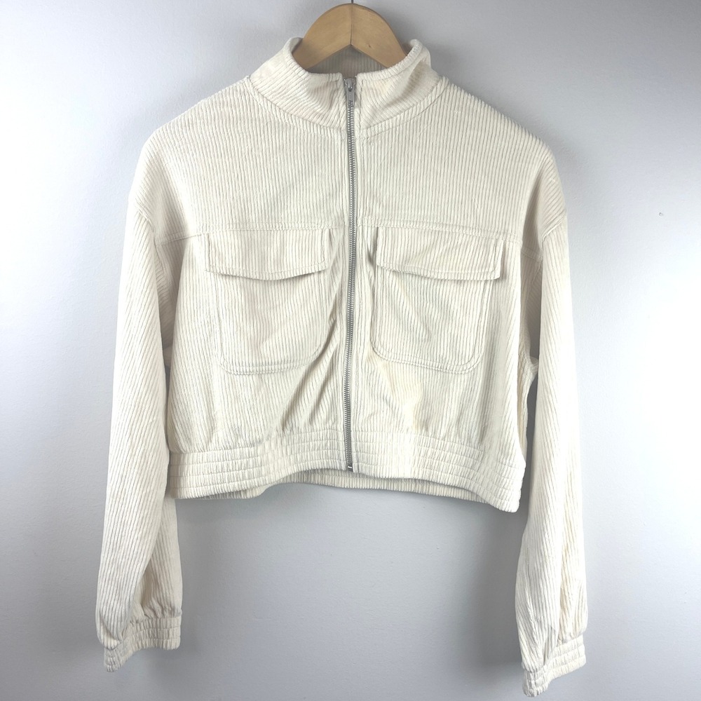 NWT Aerie Cream Corduroy Full Zip Cropped Utility Jacket Small - Picture 3 of 5